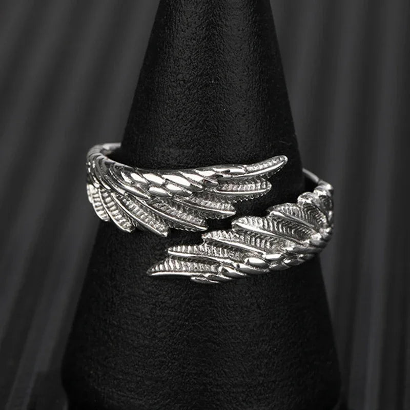 Unisex Angel Demon Wings Creative Ring Sterling Silver-Color Jewelry Adjustable