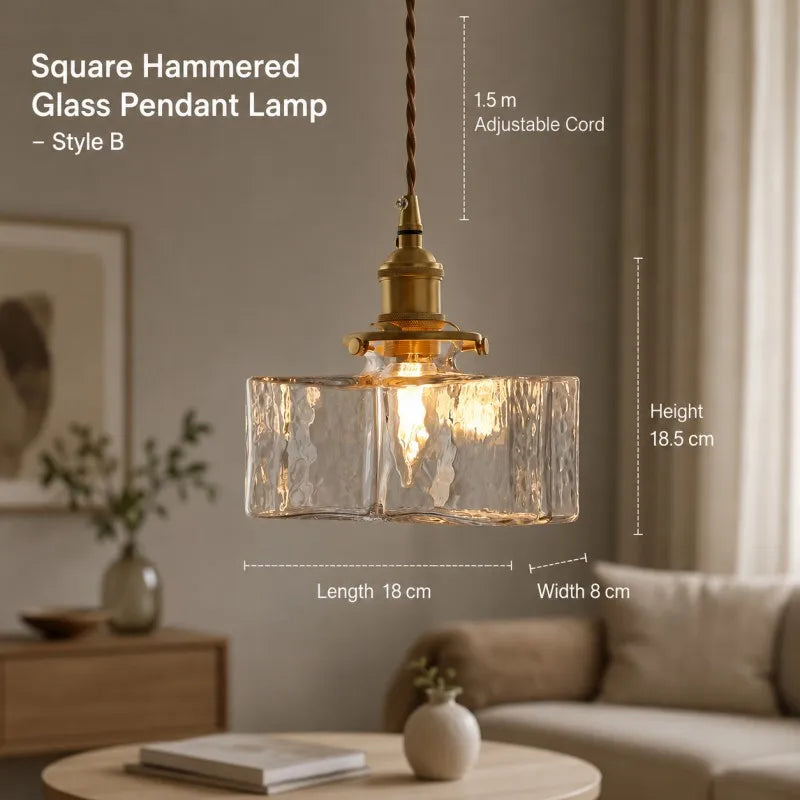 Japanese Retro Glass Pendant Light with Copper Finish for Bedroom Dining Room Study Hotel