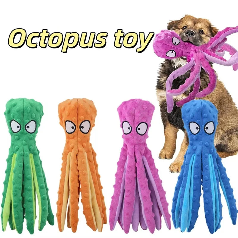 Dog Plush Toy Octopus Non-Stuffed Squeaky Chew Toy for Small Medium Dogs