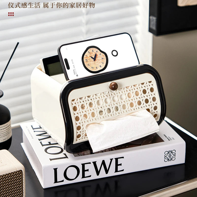 Decor Tissue Box Holder with Remote Storage Organizer for Living Room Coffee Table