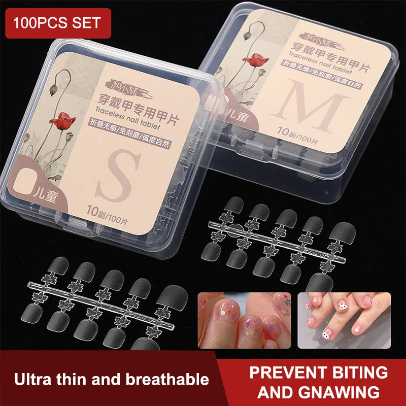 Kids Fake Nail Tips Set - 100 Clear Short Press-On Nails for Children’s Manicure