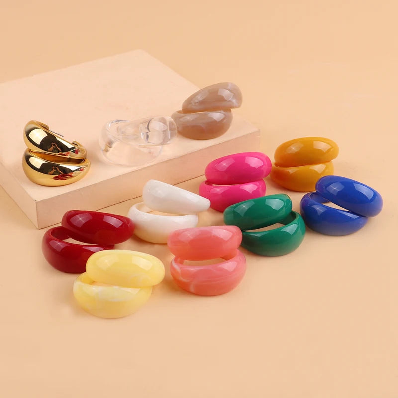 Trendy Acrylic C Shape Hoop Earrings for Women Colorful Geometric Resin Jewelry