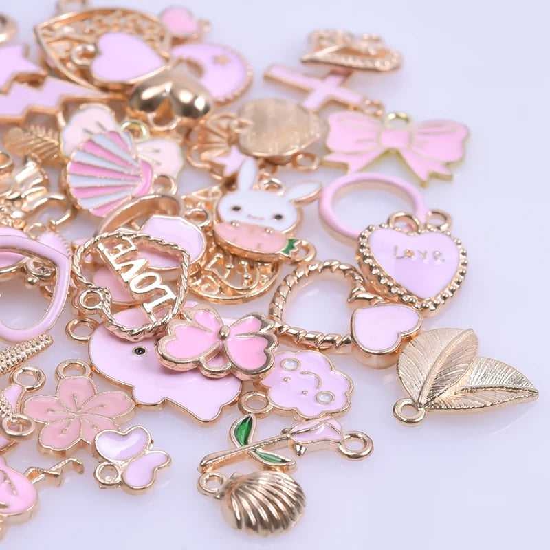 Assorted Heart Rabbit Flower Enamel Charms for Jewelry Making - Bulk DIY Pendant Mix