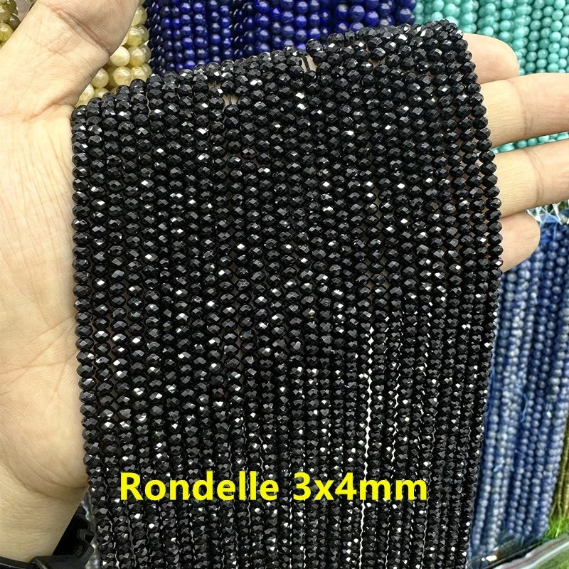 Natural Faceted Black Spinel Beads for Jewelry Making - 2mm-8mm Loose Round Stones