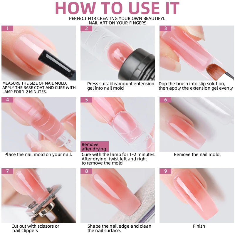 UV Nail Extension Gel Kit with Nail Art Tools & Slip Solution