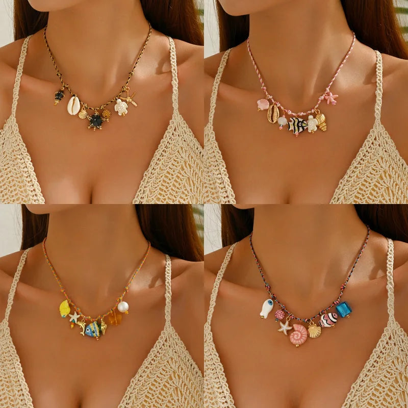 Ocean Style Ceramic Fish Pendant Necklace for Women Girls Beach Jewelry Gift