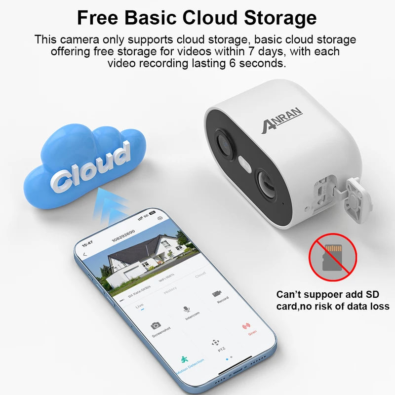 Wireless Security Camera with 2K Resolution, IP65 Weatherproof, PIR Motion Detection