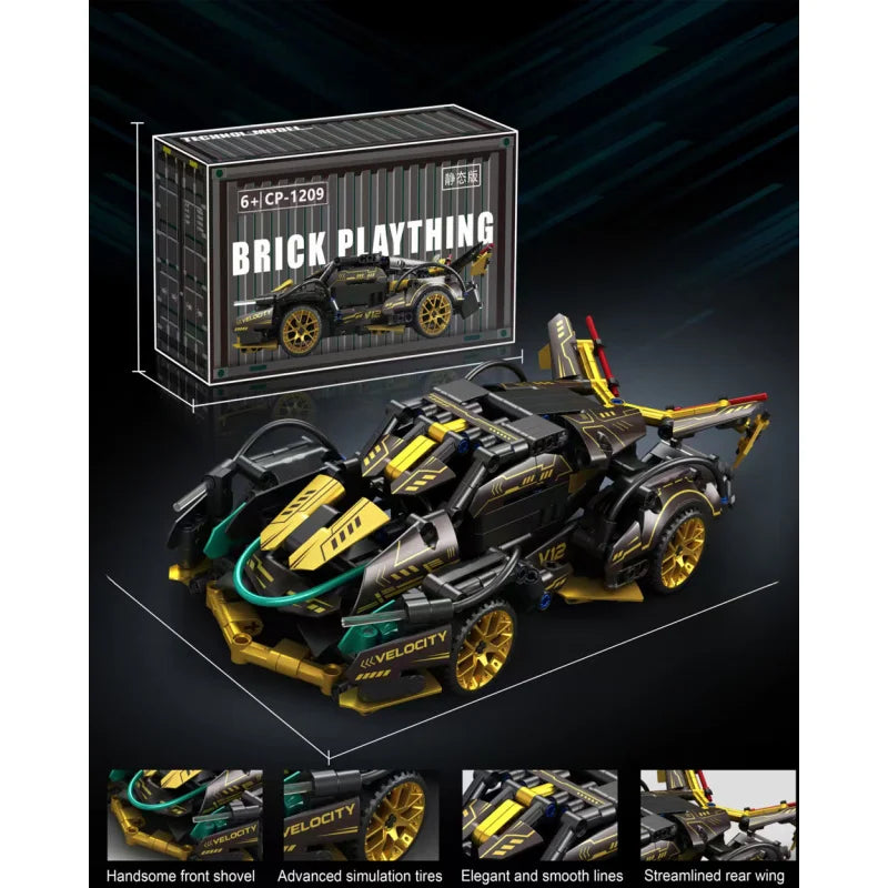 Wooden Building Block Racing Car Model - Black & Gold Desktop Decor Gift