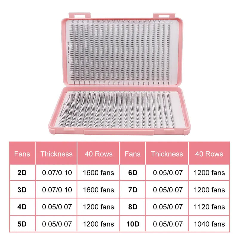 XXL Hybrid Premade Lash Fans for Eyelash Extensions Thin Root Pointed Stem