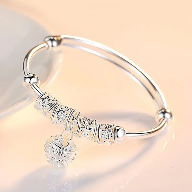 Silver Color Hollow Bell Bangles for Women Adjustable Wedding Jewelry