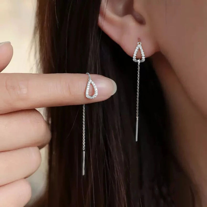 Minimalist Long Tassel Chain Earrings for Women - Silver or Gold