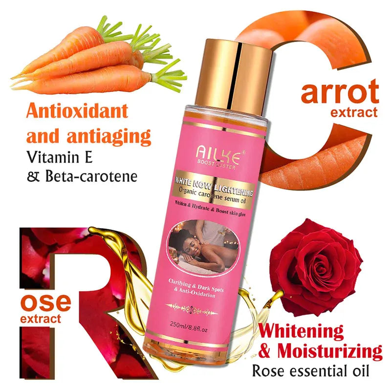Organic Carotene Body Oil with Vitamin E & Rose Essential Oil - Brightening Moisturizer for Smooth Skin