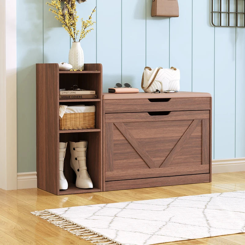 43.2-Inch Storage Bench with Flip Drawers & Adjustable Shelf for Entryway or Bedroom
