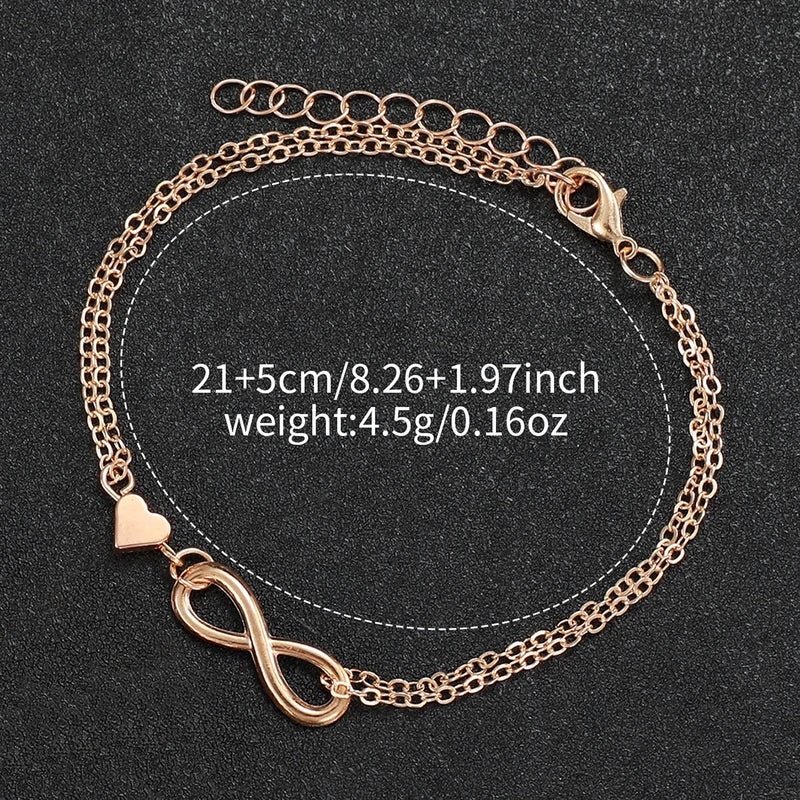 Women's Leather Band Quartz Watch Set with Heart Bracelet - Gold, Arabic Dial