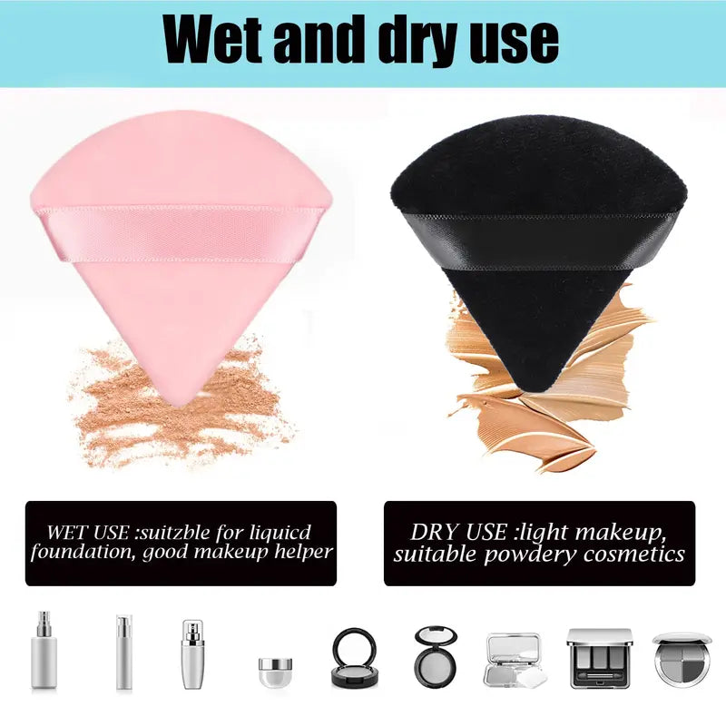 6 Pcs Makeup Powder Puffs Set - Soft Velour Triangle Face Sponges