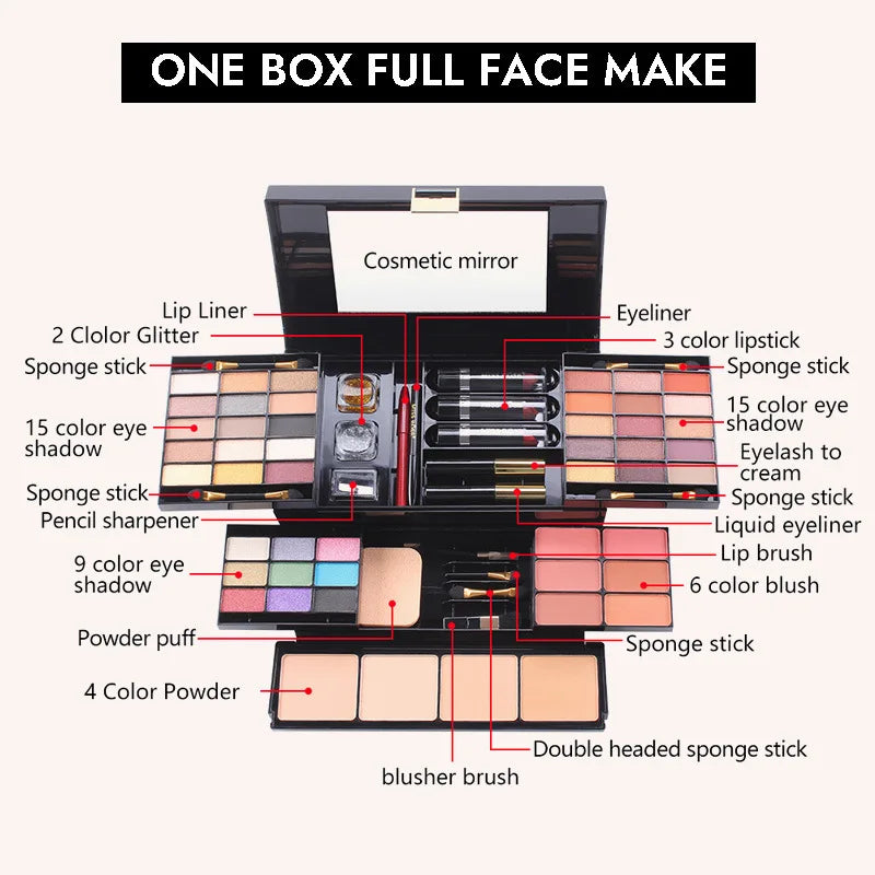 All-in-One Makeup Palette Set with Eyeshadow Lip Gloss Blush & Powder - Multiple Colors