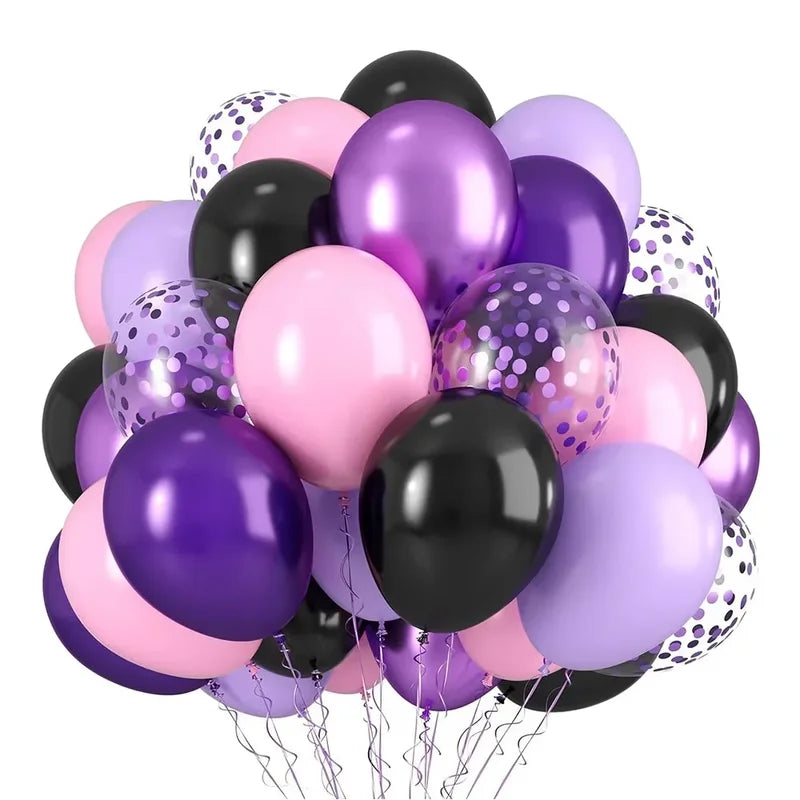 30pcs Metallic Purple Pink Black Balloons 12 Inch Confetti Party Decor