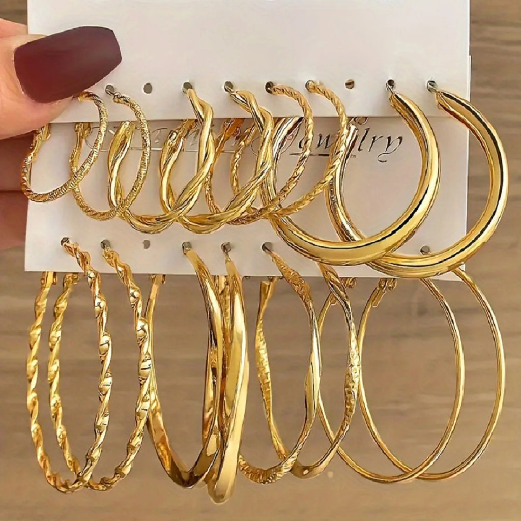 Gold Color Mobius Hoop Earrings Set - Retro Geometric Circular Jewelry
