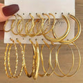 Gold Color Mobius Hoop Earrings Set - Retro Geometric Circular Jewelry