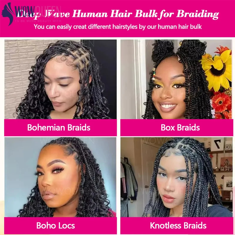 Deep Wave Human Hair Braiding Extensions Bulk 50g/100g for Braiding