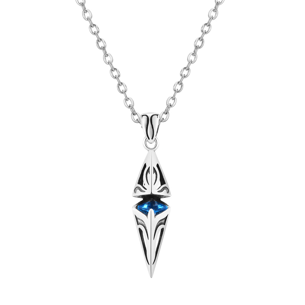 Men's Blue Stone Necklace with Geometric Pendant - Stainless Steel Collar Jewelry