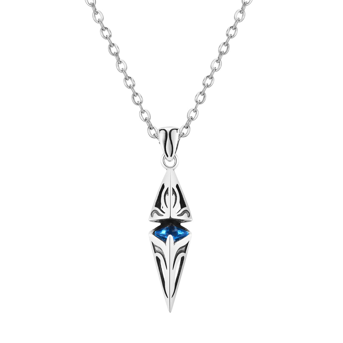Men's Blue Stone Necklace with Geometric Pendant - Stainless Steel Collar Jewelry