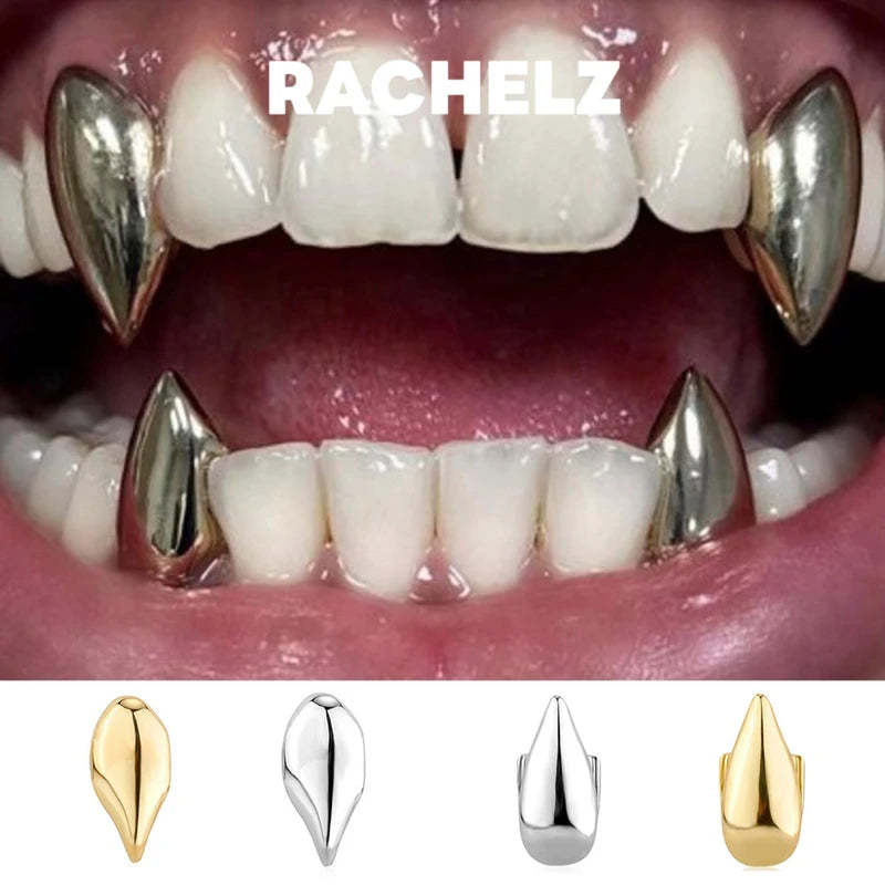 Hip Hop Teeth Grillz Fangs Top & Bottom Punk Glossy Tooth Caps Halloween Cosplay