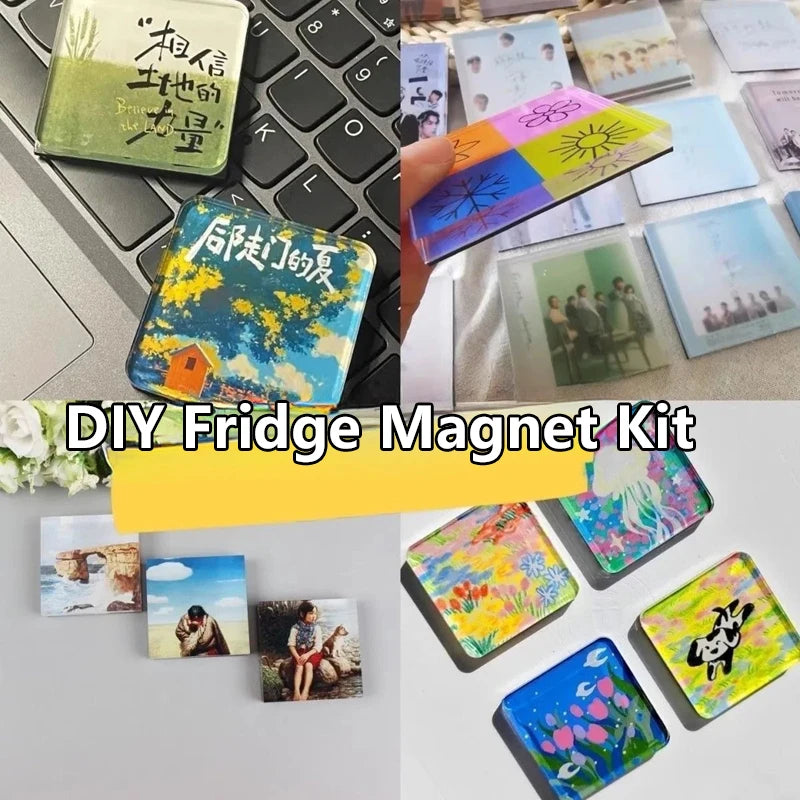 DIY Acrylic Magnet Kit for Fridge Decor - Customizable Photo and Postcard Set, 9-50 Pieces