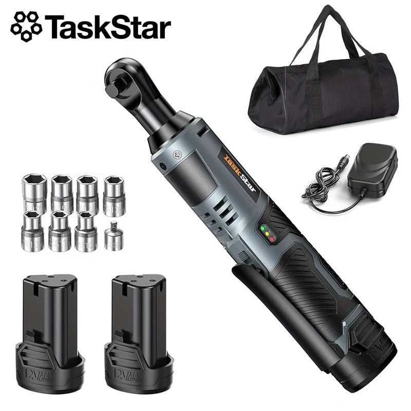 12V Electric Ratchet Wrench Set with 2.0Ah Battery & LED Light for Car Repair