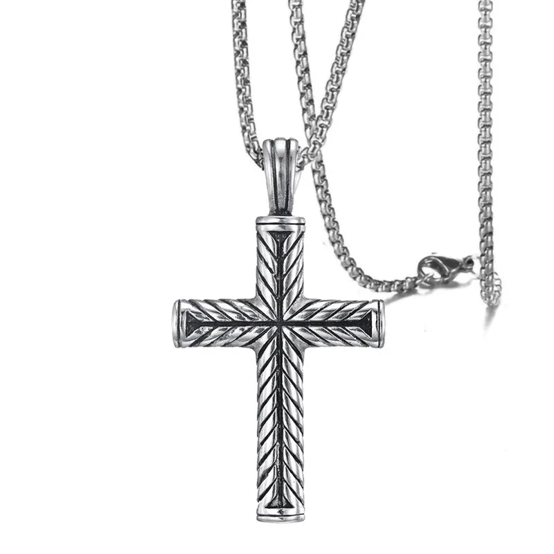 Men's Vintage Cross Pendant Necklace in Titanium Steel - Stainless Steel Jewelry