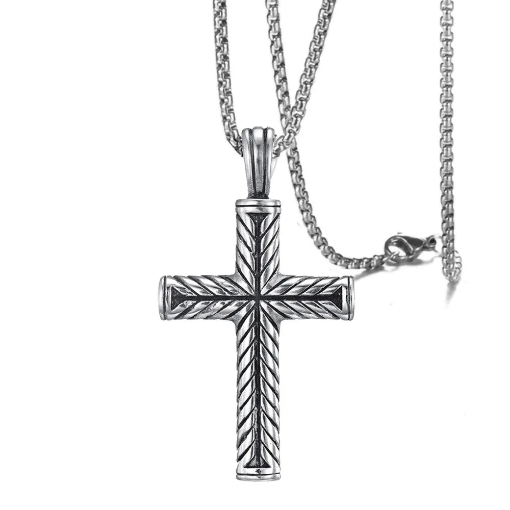 Men's Vintage Cross Pendant Necklace in Titanium Steel - Stainless Steel Jewelry