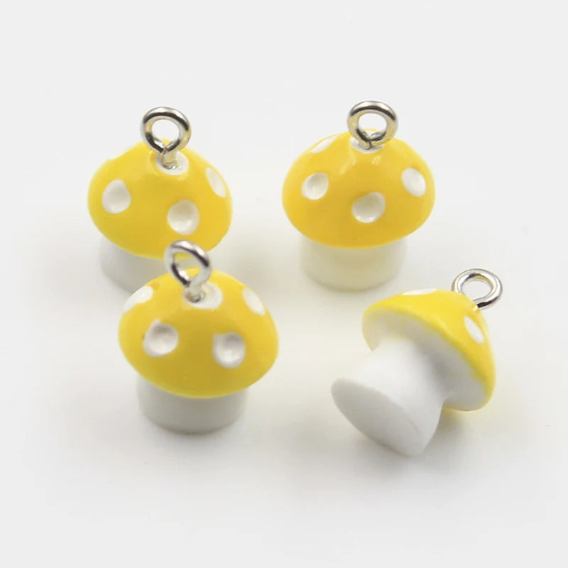 Colorful 3D Mushroom Resin Charms for Jewelry Making - 10pcs