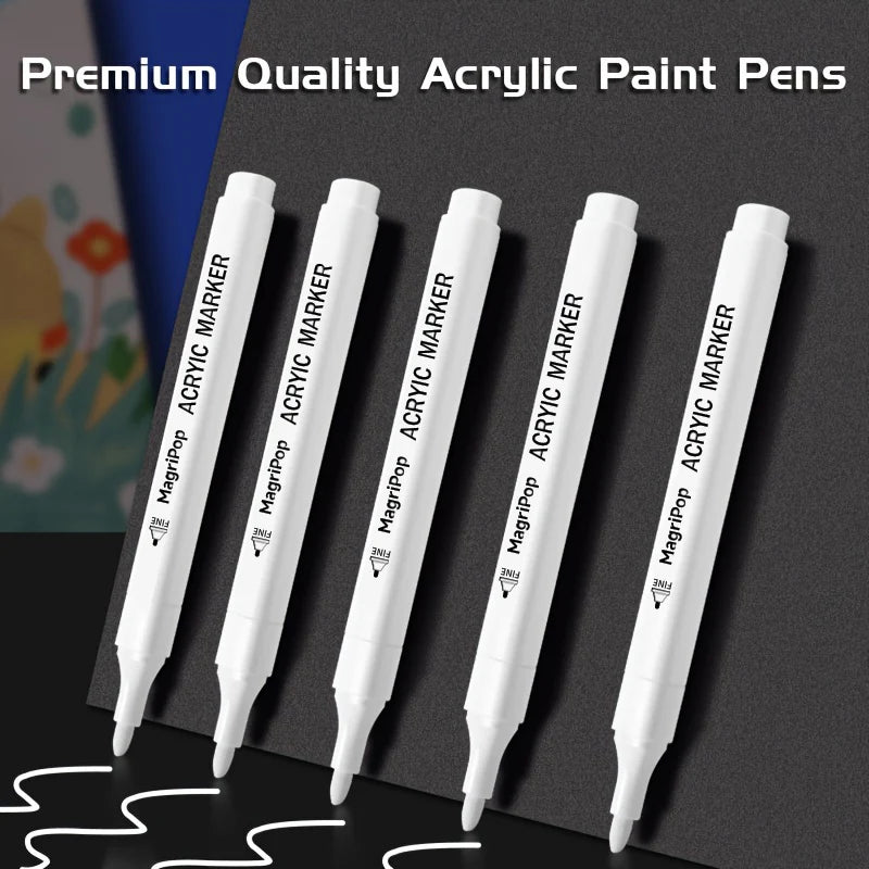 5pcs White Acrylic Markers Permanent Pens for Art & Craft Projects