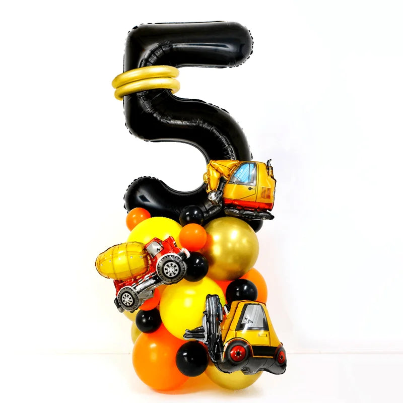 Construction Theme Party Supplies 28pcs Set | Number Truck & Excavator Decorations