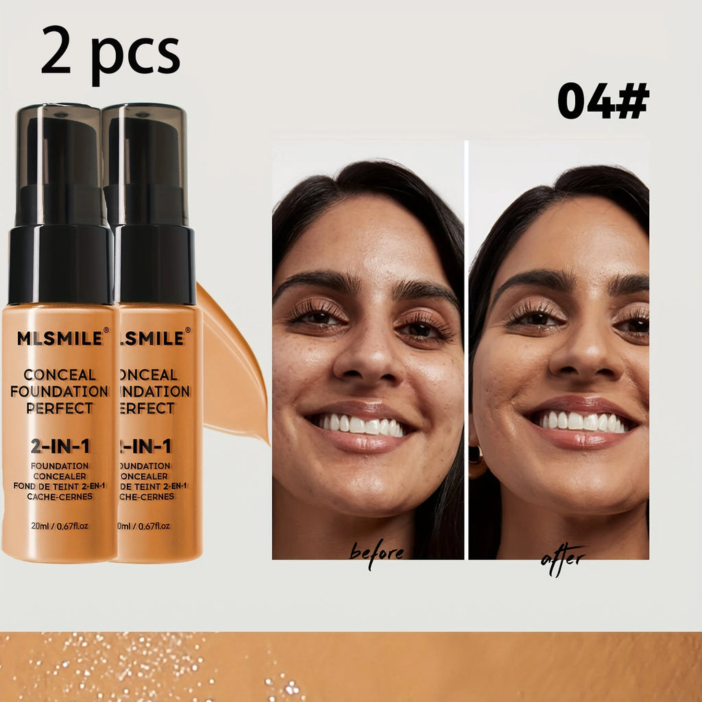 2-in-1 Oil Control Liquid Foundation & Concealer - Full Coverage Waterproof Makeup