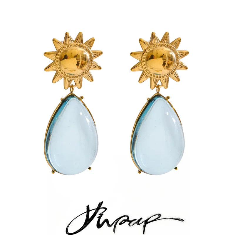 Sun Drop Earrings - Blue and White Resin Acrylic Hypoallergenic Jewelry Gift