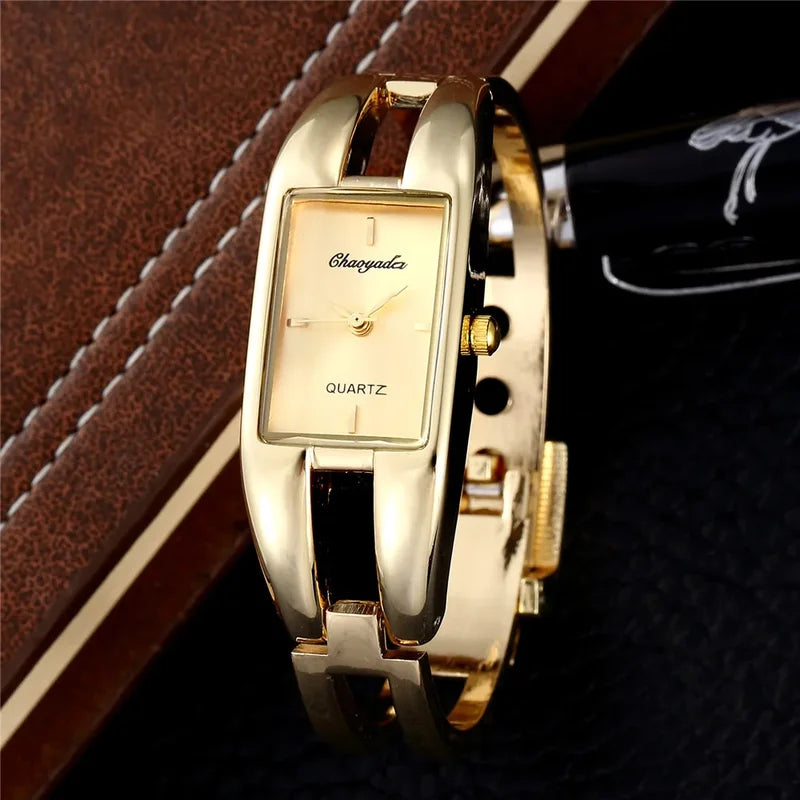 Luxury Rectangle Women Bangle Watch - Elegant Gold, White, Black Dial