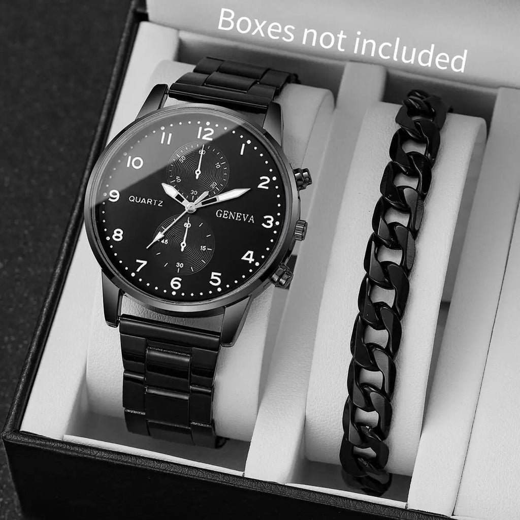 Men's Fashion Quartz Wrist Watch & Bracelet Set Black, Rose, Bronze