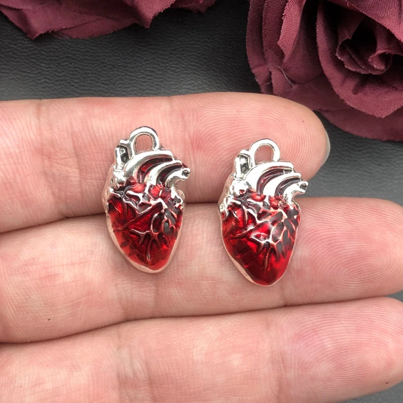Human Heart Anatomical Charms Set for Jewelry Making - 5pcs Science Pendant