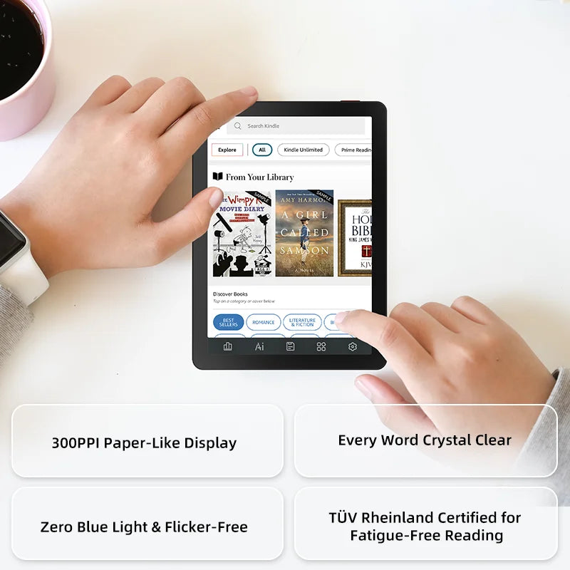 6-Inch E-Reader with Adjustable Front Light, 300 PPI E Ink Display, Android 14, 64GB Storage