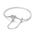 Valentine Pink Bow Silver Bracelet for Women - Diamond Charm Jewelry