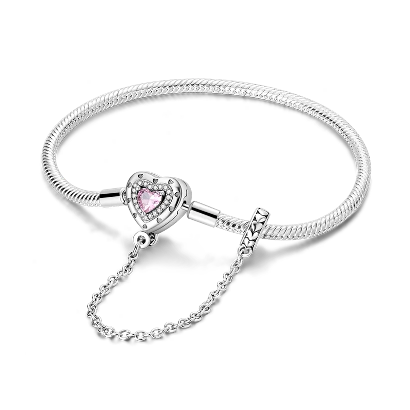 Valentine Pink Bow Silver Bracelet for Women - Diamond Charm Jewelry