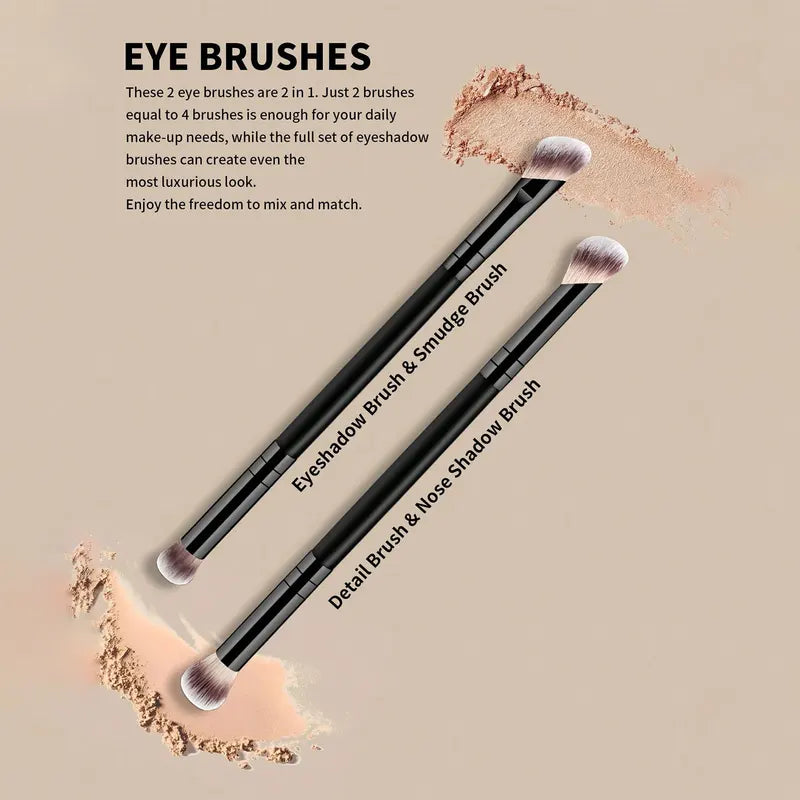 Makeup Brush Set with Sponges and Puffs - Travel Beauty Tools for Face and Eye Makeup