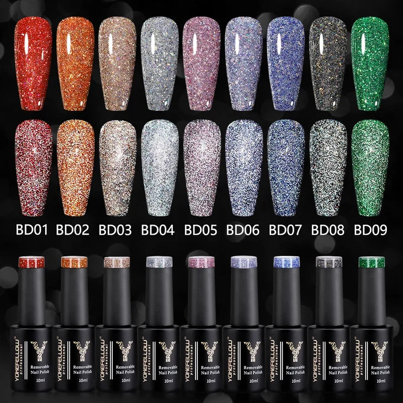 Reflective Glitter Gel Nail Polish 10ml UV Soak Off Varnish for Manicure