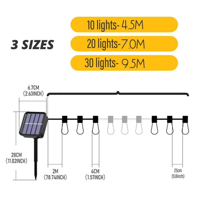 Outdoor Solar String Lights LED IP65 Waterproof Edison Bulb for Garden & Party