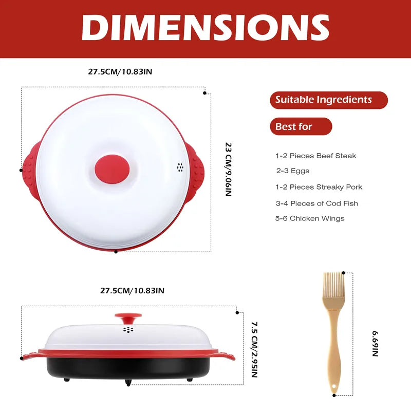 Microwave Crisper Pan & Grill Set with Glass Lid - Fry, Brown, Crisp - Microwave-Safe Cookware