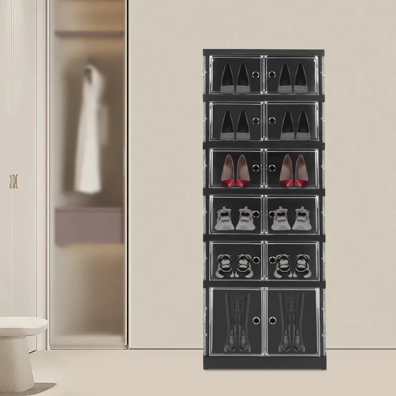 Foldable Shoe Storage Cabinet with Magnetic Doors, Space-Saving Organizer Rack