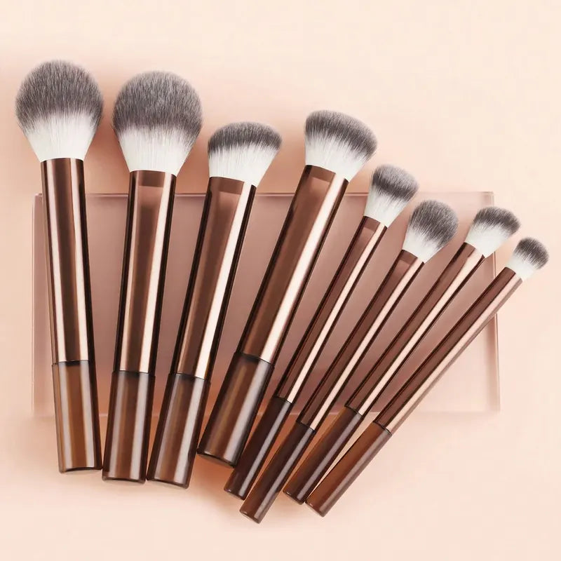 8-Piece Professional Makeup Brush Set with Long Handles for Face Powder Blush Foundation Contour