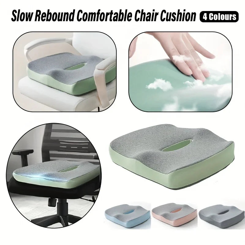 Ergonomic Memory Foam Seat Cushion with Pressure Relief and Breathable Cover for Office Car Wheelchair