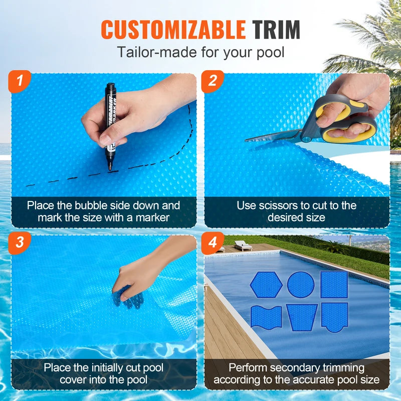 Rectangular Solar Pool Cover - Insulation & Water Evaporation Reduction, 12 Mil Thickness